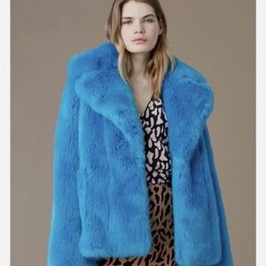 DVF Diane von Furstenberg OVERSIZED Blue Faux Fur Jacket ASO Taylor Swift